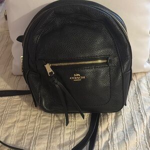 Coach Black Backpack with Gold Hardware and Dome Design